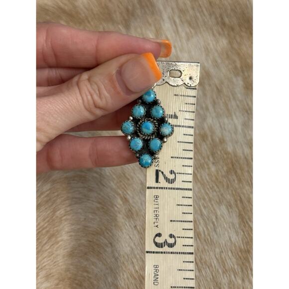 Native American SW Sterling Silver Blue Turquoise Multistone Cluster Pendant - Picture 6 of 8